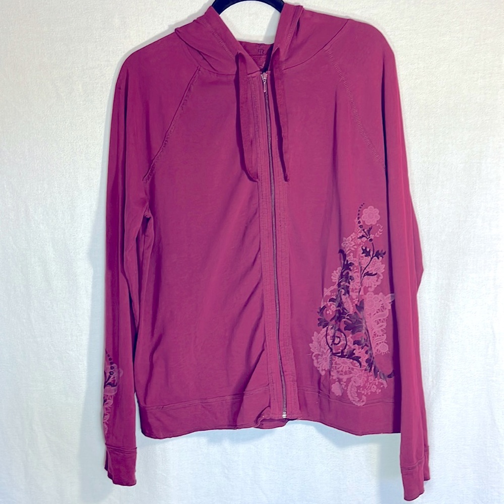 Burgundy Zip-Up Jacket, XL, with Velvet Detail
